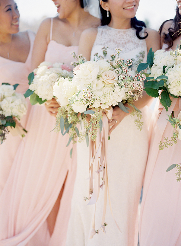 pink bridesmaids, white bouquets | Heather Payne Photography