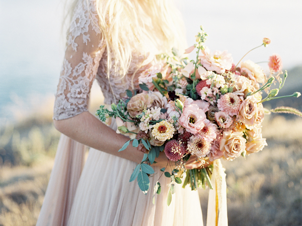 blush pink berry bridal bouquet, fine art film photographer, california coast | Heather Payne Photography