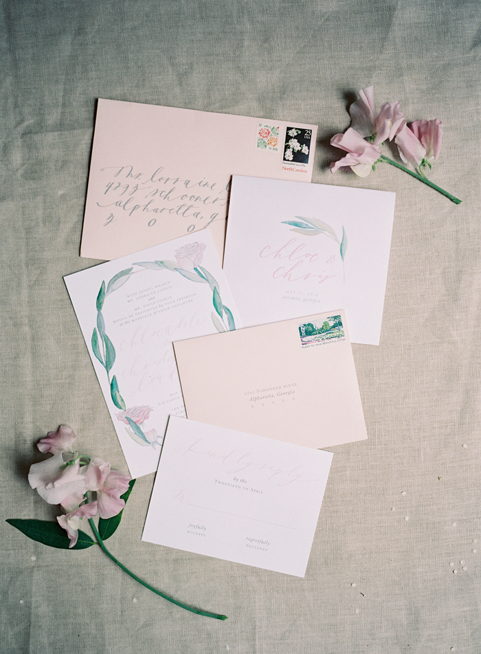 invitation suite, abany bauer, brown linen design, atlanta wedding, heather payne photography