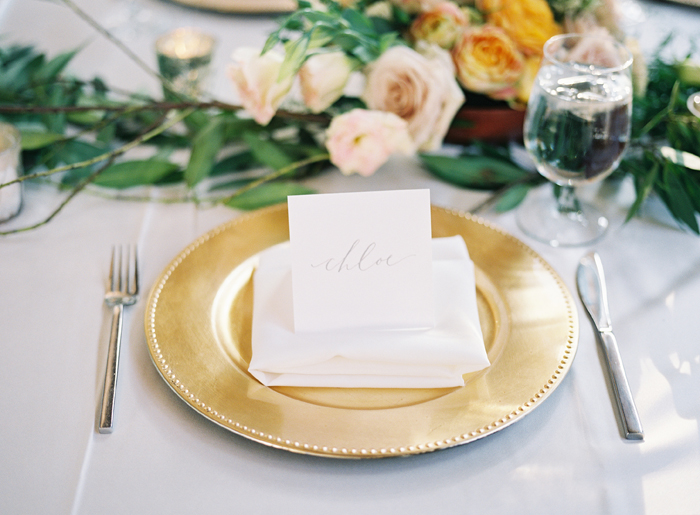 gold plates, organic table