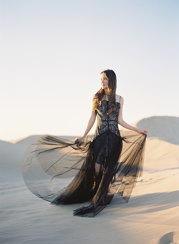 Morocco Wedding, Black Wedding Gown, Glamis California | Heather Payne Photography