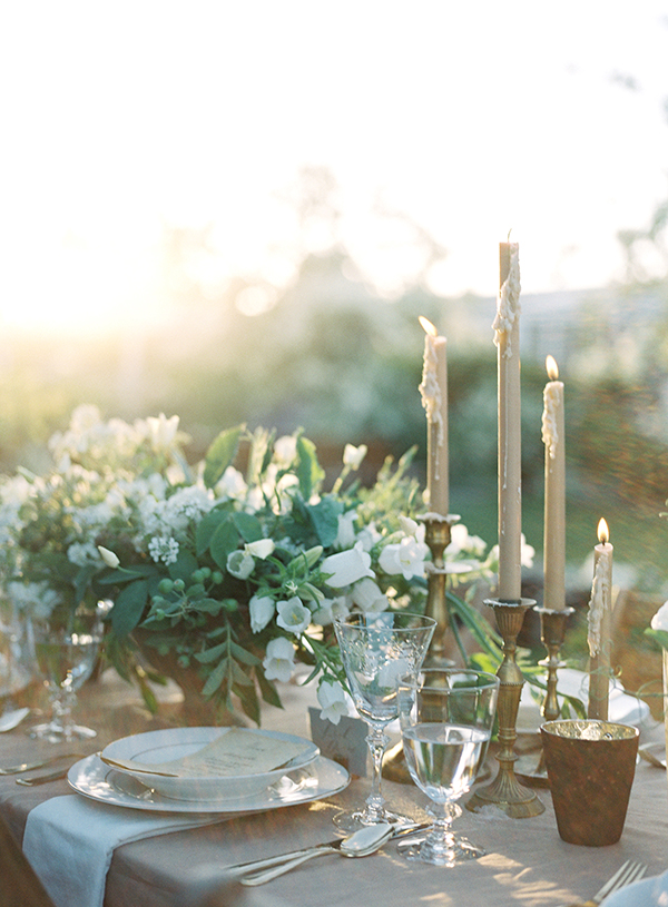 candle lit wedding, white and green flowers | Heather Payne Photography
