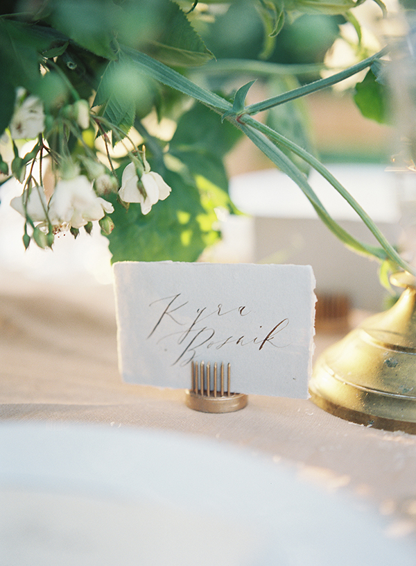 calligraphy place card, tea stained calligraphy | Heather Payne Photography