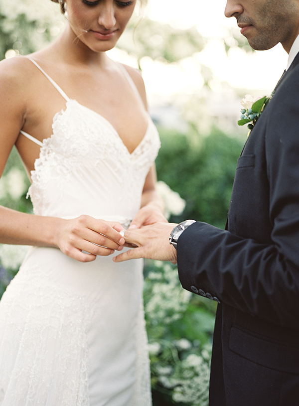wedding rings, ceremony, inbal dror gown | Heather Payne Photography