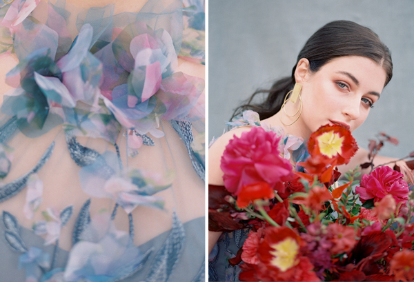 marchesa, blue wedding gown, blue petals, marchesa notte, fashion photographer | Heather Payne Photography