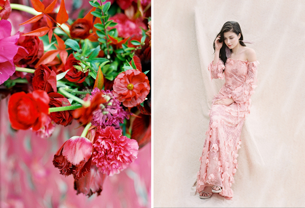 marchesa, colorful bride, bright red wedding, pink marchesa gown, marchesa notte | Heather Payne Photography