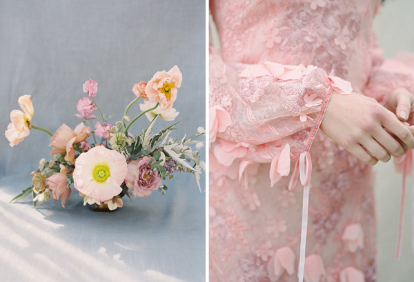 marchesa, pink gown details, pink flowers, petals, fashion photographer | Heather Payne Photography