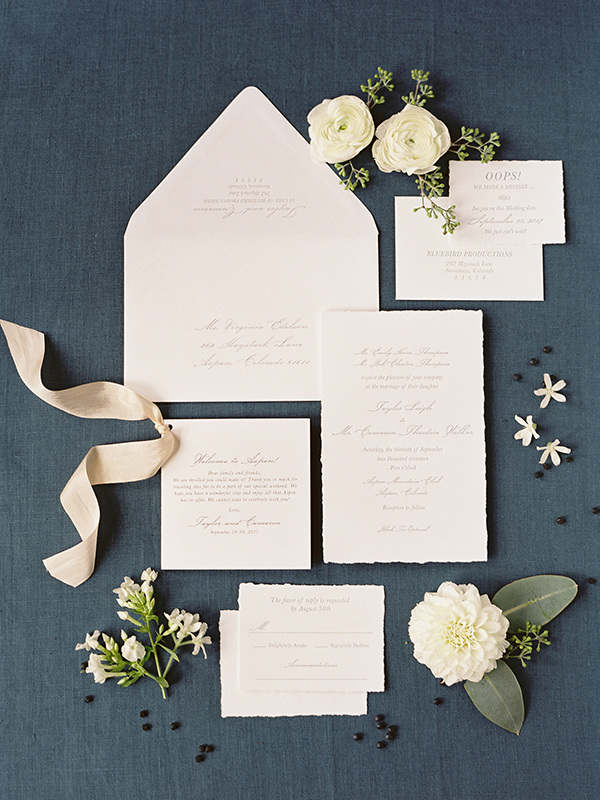 Wedding Invitations, Aspen Colorado, Bluebird Production | Heather Payne Photography