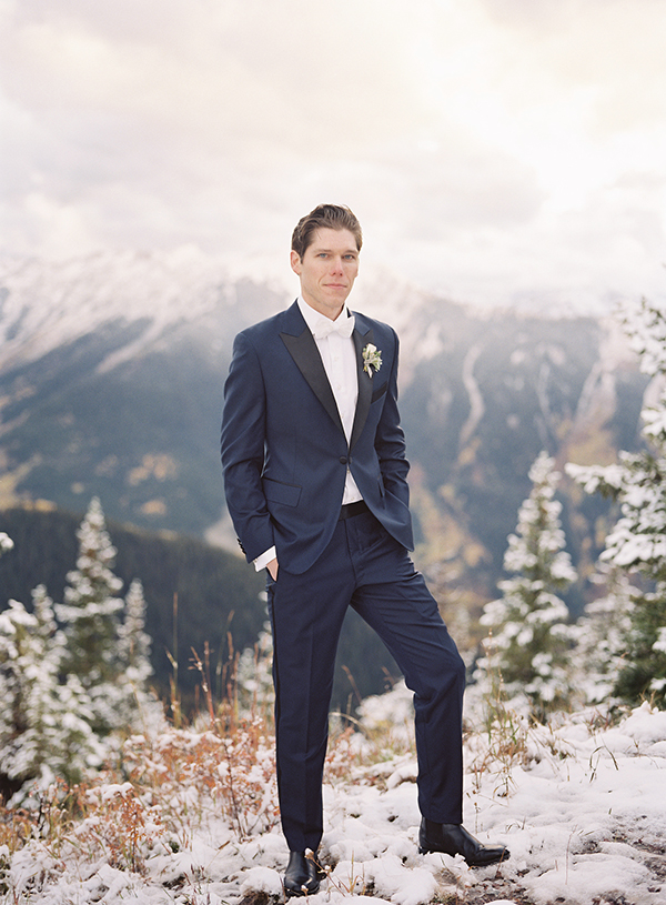 Groom, Aspen Colorado Wedding, Winter Snow, Navy Tux | Heather Payne Photography