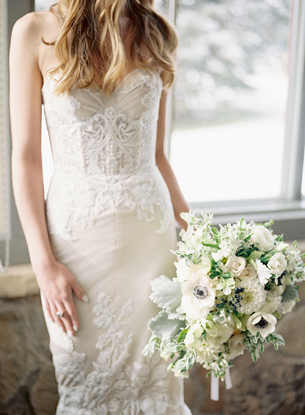 Aspen Colorado Winter Wedding, White & Blue, Inbal Dror Gown | Heather Payne Photography