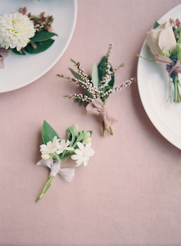 pink boutonnieres, delicate flowers, mauve | Heather Payne Photography