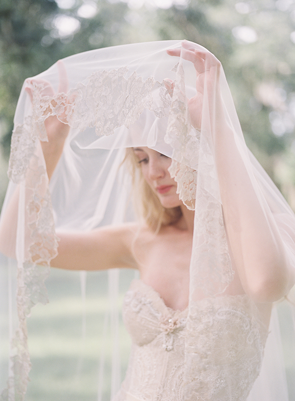 lace veil, romantic bride, cathedral veil, charleston | Heather Payne Photography