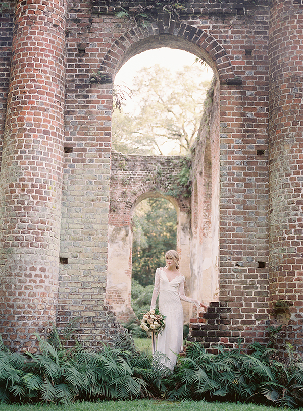 old sheldon church ruins, inbal dror gown, charleston, romantic | Heather Payne Photography