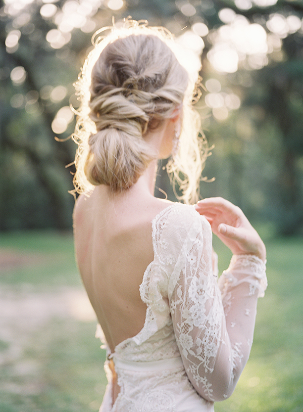 romantic wedding, chignon, lace gown | Heather Payne Photography