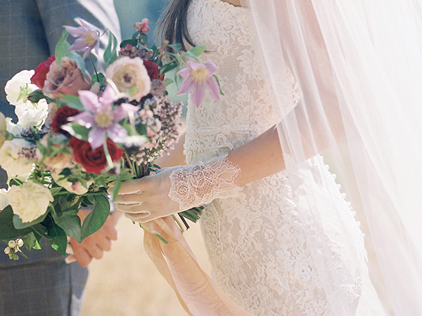 Lace Bridal Wedding Gloves, Purple Bouquet, San Francisco Wedding Photographer, Film  | Heather Payne Photography 