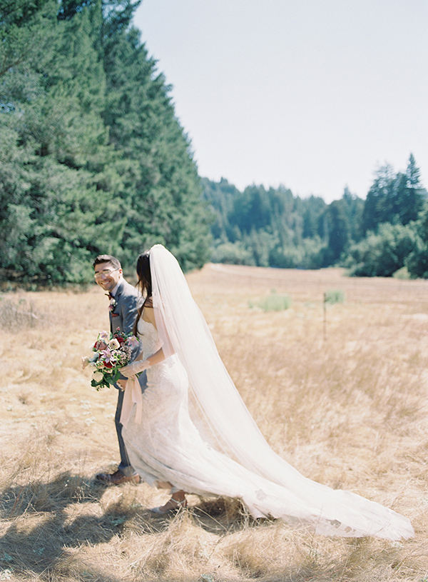 Bride and Groom, Dramatic Veil, California Hills Wedding, Film Photographer  | Heather Payne Photography 