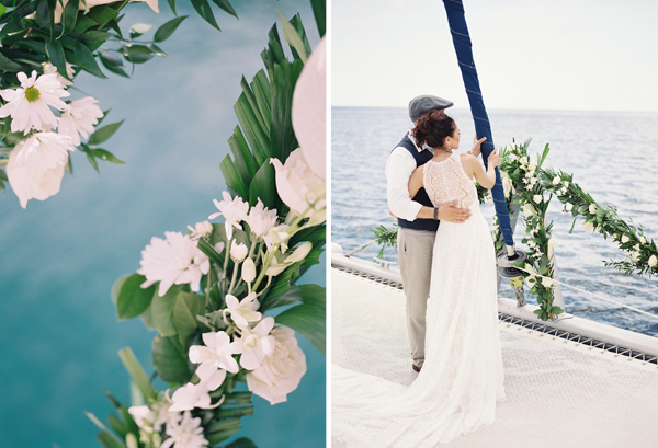 tropical st lucia wedding, catamaran, sailboat wedding | Heather Payne Photography