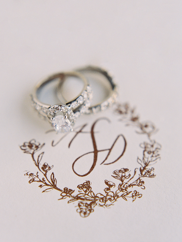 Wedding Rings, Wedding Crest, Flowers and custom crest with initials, brown  | Heather Payne Photography