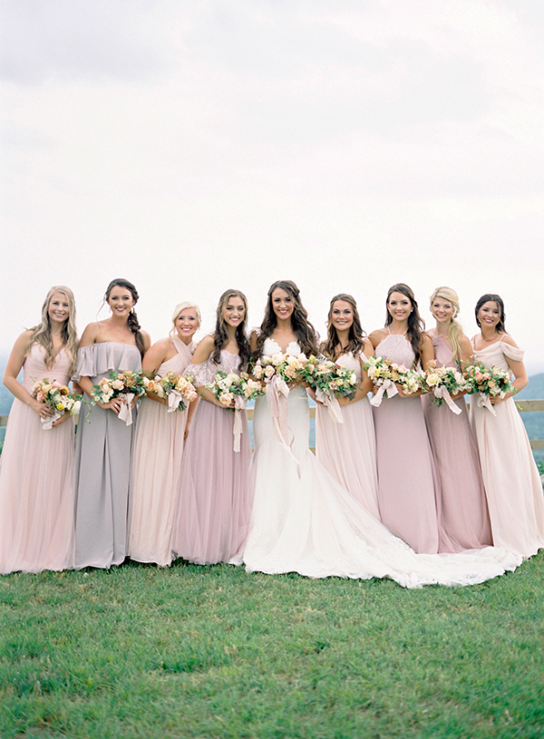 Bridesmaids, Different Color Bridesmaids Dresses, Pink, Purple and Gray Wedding, Arkansas, Zimmerman Events  | Heather Payne Photography