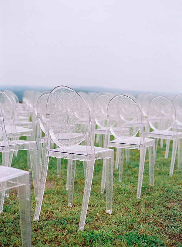 Clear Wedding Chairs, Ceremony, Rain, Outdoor wedding in Arkansas, Zimmerman Events  | Heather Payne Photography