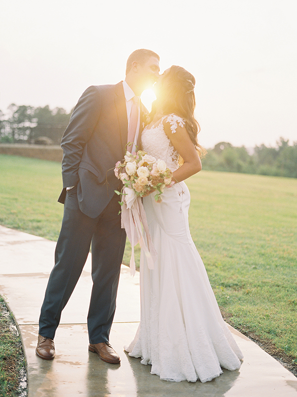 Sunset Kiss, Bride and Groom, Destination Weddings in Arkansas, Fine Art Film  | Heather Payne Photography