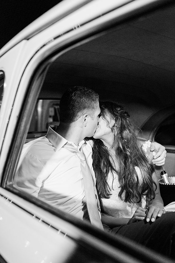 Getaway Car Kiss, Fine Art Weddings, Black and White, Film Photographer  | Heather Payne Photography