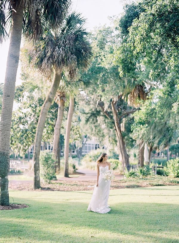 Romantic Bride at Montage Palmetto Bluff, Palm Trees and Spanish Moss, Destination Film Photographer  | Heather Payne Photography
