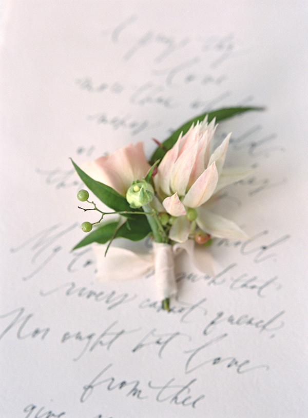 Tropic Pink Boutonniere, Pink Flowers, Calligraphy, Fine Art Wedding  | Heather Payne Photography