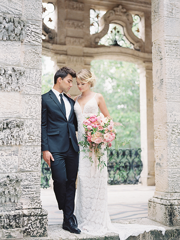 Miami Wedding, Vizcaya Museum, Fine Art Film Photographer, Pink Bouquet  | Heather Payne Photography