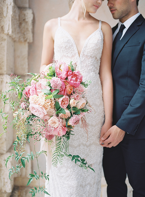 Pink Cascading Bouquet, Berta Bridal, Pink Wedding Venue, Miami Florida Wedding Photographer  | Heather Payne Photography